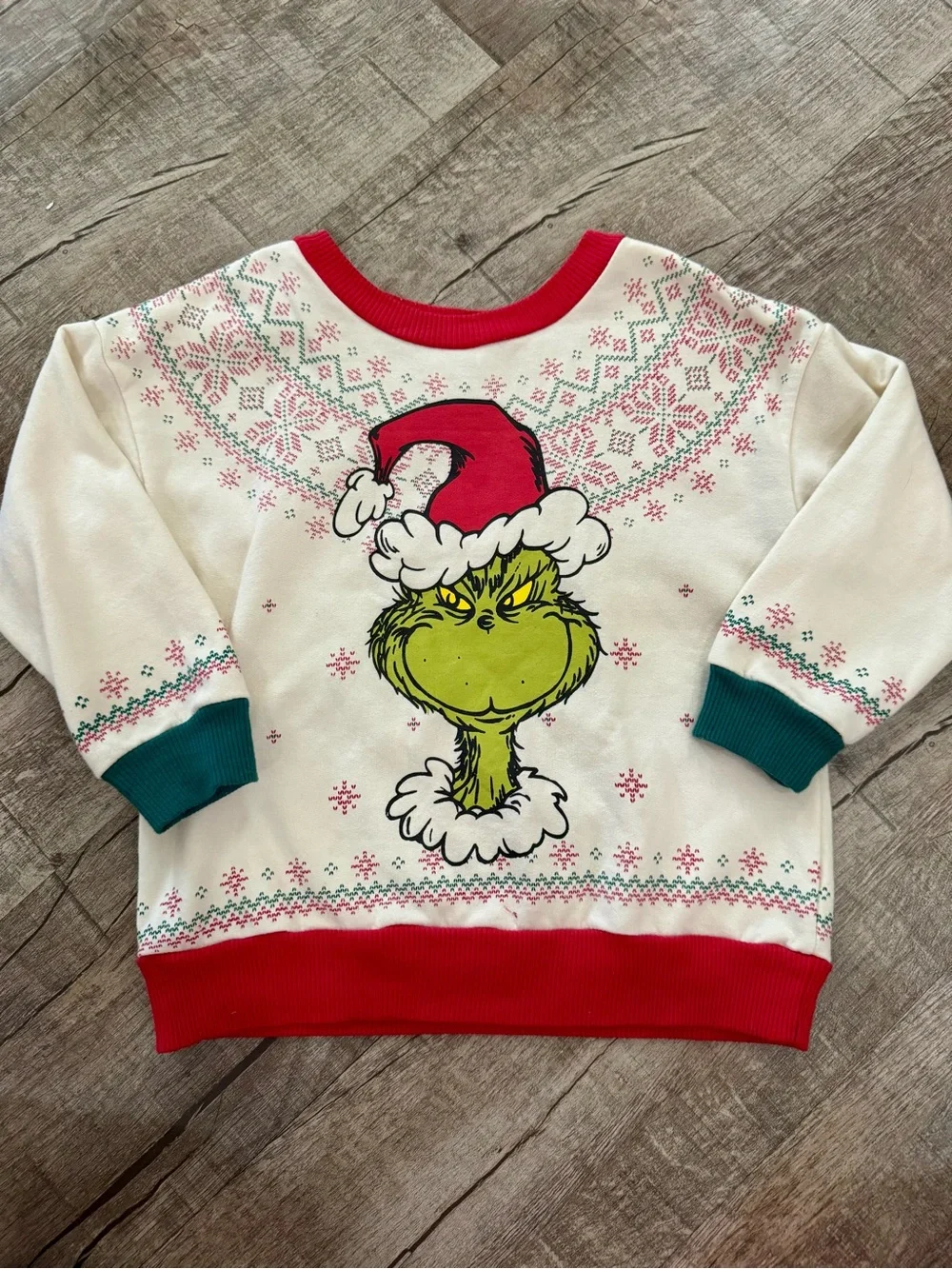 Dr. Seuss The Grinch Fair Isle Sweatshirt‎ Toddler 4T Christmas Holiday Sweater